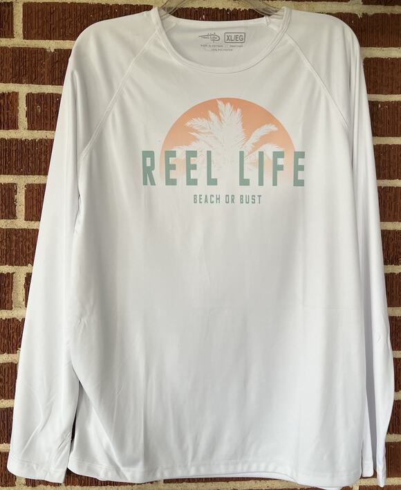 Reel Life Tops - Reel Life Women’s White Beach or Bust Long Sleeve Shirt Size XL